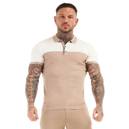 PREMIUM SHORT SLEEVE SLIM FIT POLO - CREAM/WHITE